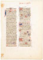 Illuminated manuscript leaf on vellum, with pen-flourished initials