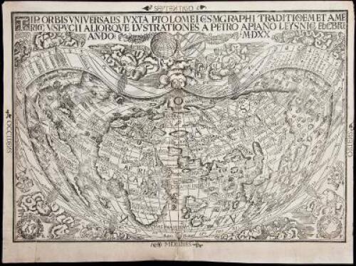Tipus Orbis Universalis iuxta Ptolemei Cosmographi Traditionem et Americi Vespucii Aliorque Lustrationes a Petro Apiano Leysnico Elucbrat An. Do. MDXX