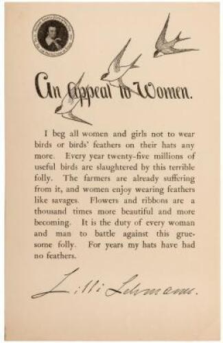1899 Opera star&rsquo;s Audubon Appeal; only known copy