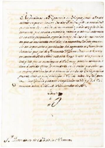 Signed letter in Spanish agonizing over fate of Florida colonies