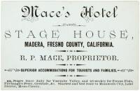 Advertising Trade Card for Mace's Hotel and Stage House