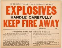 Placard for explosives cars on the Yosemite Valley Railroad