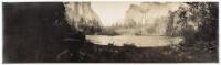 Seven sepia-tone panorama silver photographs of scenes in Yosemite