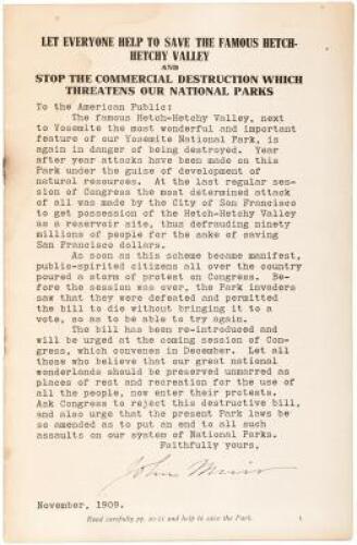 Let Everyone Help to Save the Famous Hetch-Hetchy Valley and Stop the Commercial Destruction Which Threatens our National Parks (cover title)