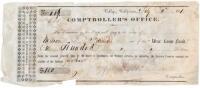 Comptroller's Warrant for $100 to a soldier in the Mariposa Battalion under the command of Maj. James D. Savage