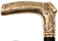 California gold quartz cane presented on August 28, 1875 to Marcus Derkheim Boruck Esq., with engraved presentation