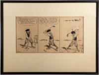 Original pen and ink cartoon of a golfer - signed "Vic"