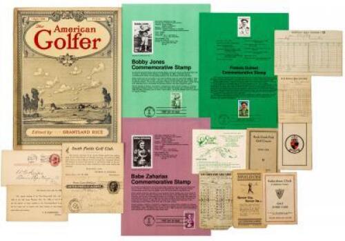 Group of golf score cards, annual meeting post cards and one issue of The American Golfer, 1928