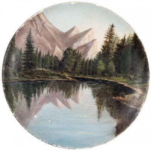 Painted souvenir plate with scene of "The Three Brothers" peaks