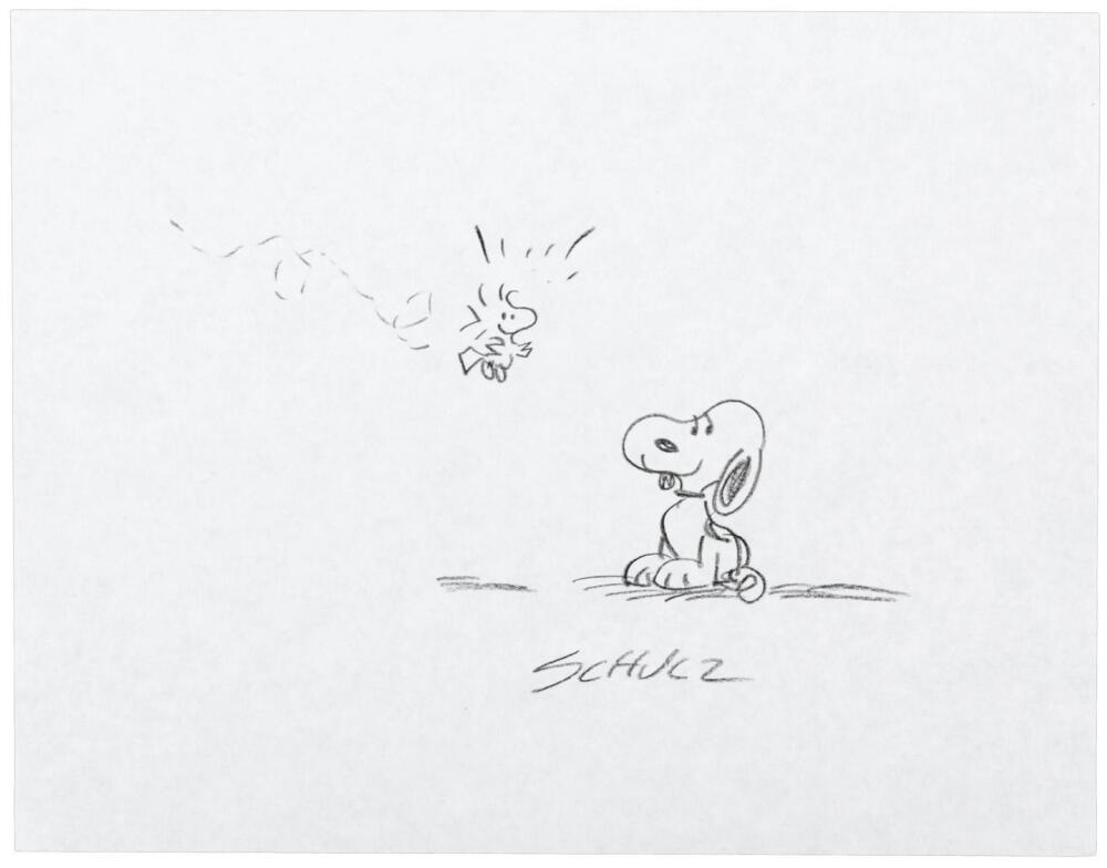 Signed Snoopy & Woodstock outlet Drawing, Snoopy Peanuts ink art artwork, Estate found Peanuts signed drawing, Schulz Ink art artwork, Not a Print