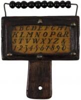 Hornbook with manuscript alphabet and numbers, and an abacus at the top