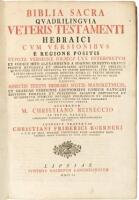 Biblia Sacra Quadrilinguia Veteris Testamenti Hebraici cum versionibus e regione positis, utpote versione Graeca LXX interpretum..., item versione Latina Sebastiani Schmidii noviter revisa..., et Germanica B. Lutheri...; adiectis textui Hebraeo notis Maso