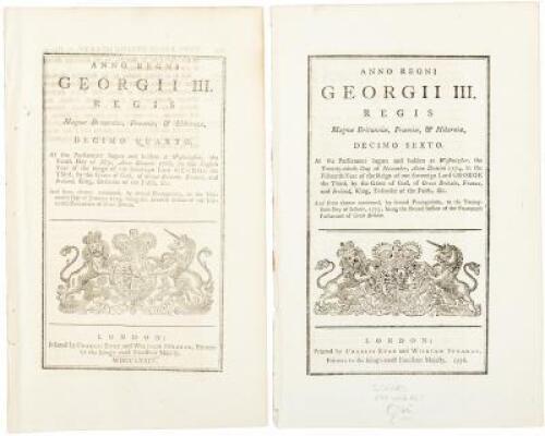Two English Parliamentary acts regarding the rebellious American colonies