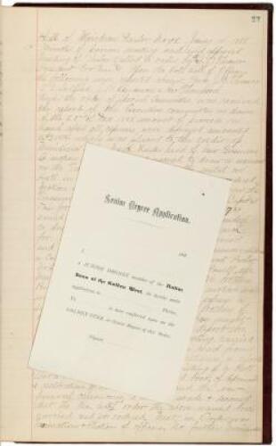 Ledger for the Native Sons of the Golden West, Meridian Parlor #98, Nord, California. November, 1886 - August, 1891