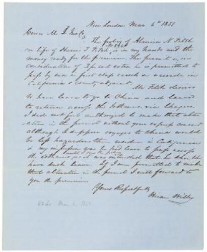 Voyage to China &ldquo;less hazardous&rdquo; than living in California, 1851 letter