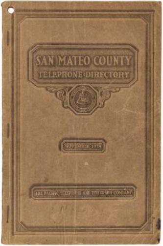 San Mateo County California Telephone Directory - November 1929 Issue