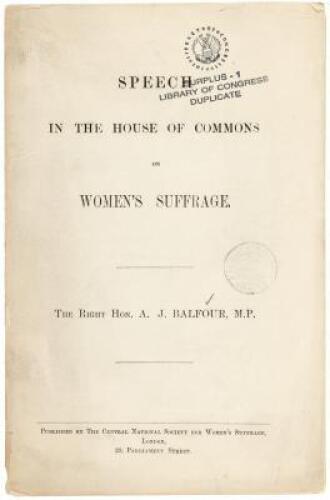 Speech in the House of Commons on Women's Suffrage - Susan B. Anthony's copy