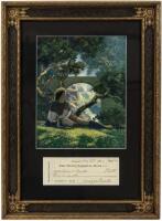 Check from Maxfield Parrish to his wife, framed together with a leaf from the Knave of Hearts