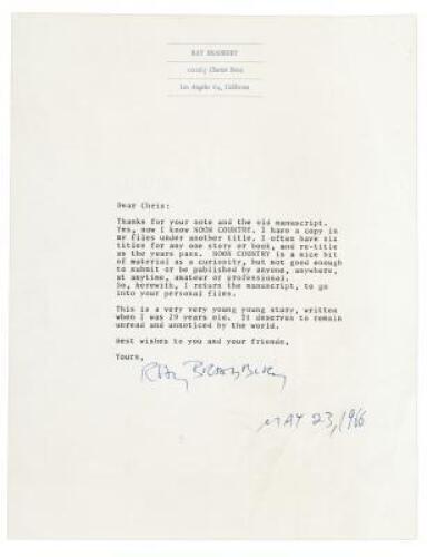 Noon Country - Original typescript for an unpublished short story by Ray Bradbury
