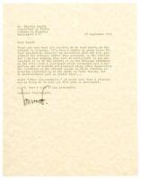 Copy of letter from the poet to the Library of Congress, declining an invitation to read, citing widening political differences - signed by Ferlinghetti