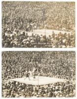 Two Real Photo Postcards from the 1908 Boxing Match between Nelson "The Durable Dane" and Joe "Old Master" Gans, taking place on July 4th, 1908 in San Francisco