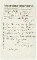 President Grant's Secretary of War orders federal troops to protect the South Carolina Black Republican Legislature from Democratic violence, 1876 telegram