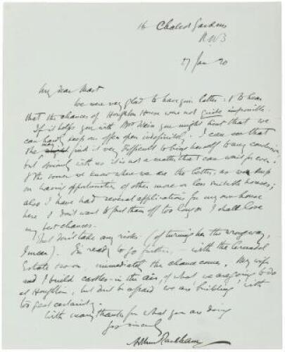 Autograph Letter, signed, regarding this purchase of his country home, Houghton House