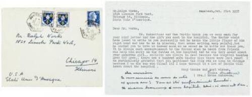 Typed note signed from documentary filmmaker Erica Anderson with an 8 line holograph addition in Schweitzer's hand, signed by him