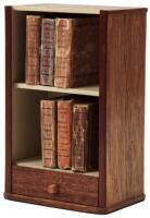 Four titles from Alfred Mills's Miniature Historic Library, plus two others by Mills - with a modern facsimile miniature bookcase.