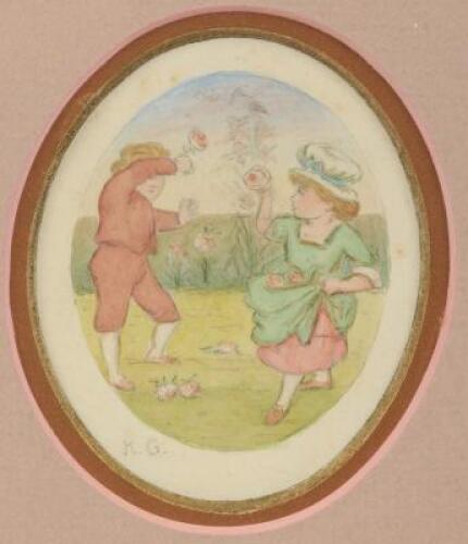 Original watercolor drawing of children at play