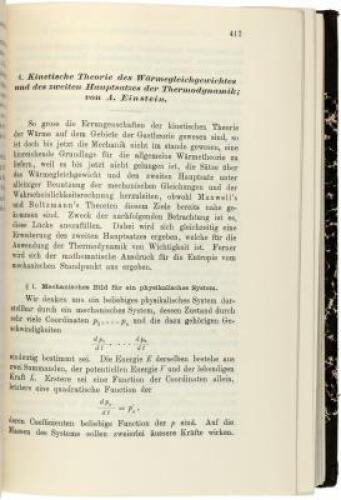 Eleven papers on Thermodynamics by Albert Einstein, in four bound volumes of Annalen der Physik