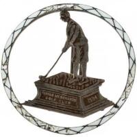 Sterling silver standing pin from Forfar Merchants Golf Club, featuring John Mair