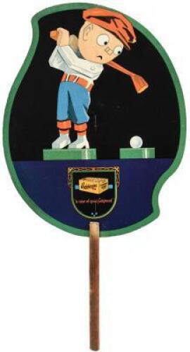 Edelweiss Beer "a case of good judgement" - color lithographed advertising fan with golf illustration