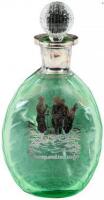 Green glass decanter, with engravings and silver overlay