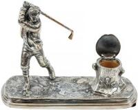 Victorian style cast inkwell, with golfer