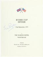 Four ephemeral items from the 1973 Ryder Cup, including a menu signed by Joan Ryder