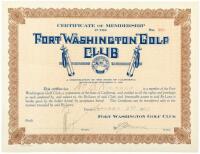 Certificate of Membership in the Fort Washington Golf Club for W[illiam] B[ates] Nichols