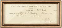 Original printed and hand-written membership certificate from the Machrihanish Golf Club