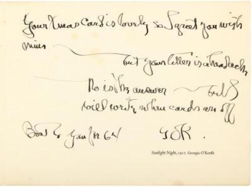 Christmas card designed by O'Keeffe, inscribed and initialed by her