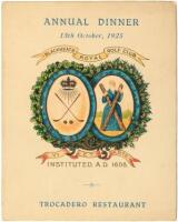 Royal Blackheath Golf Club dinner menu for the Annual Dinner, 13th October, 1925