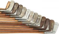 Group of thirteen hickory shafted putters