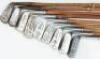 Group of nine hickory shafted irons