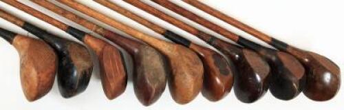 Group of nine mostly hickory shafted woods