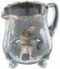 Glass pitcher, with sterling silver overlay showing two golfers