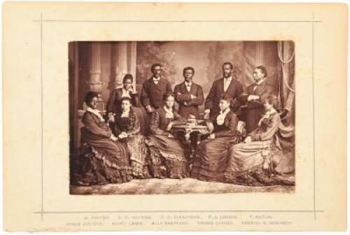 Albumen photograph of the Jubilee Singers seated or standing in studio setting