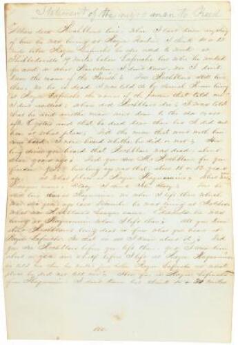 Manuscript document containing a statement and judgment in the case of a slave who successfully sued for his freedom in Louisiana, but the heir of his former owner attempted to take him back