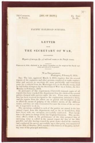 Letter from the Secretary of War, Transmitting Reports of Surveys, &c, of Railroad Routes to the Pacific Ocean.