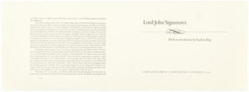 Eleven sets of unbound sheets for Stephen King's introduction to "Lord John Signatures", each signed by King