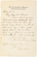 1895 Autograph Letter Signed as editor, Cosmopolitan Magazine, rejecting a story offered by Sherlockian humorist John Kendrick Bangs