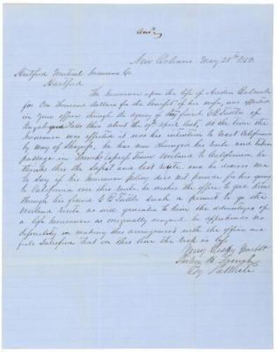 Letter about swindler Parker French's 1850 "Express Train" to the California gold fields